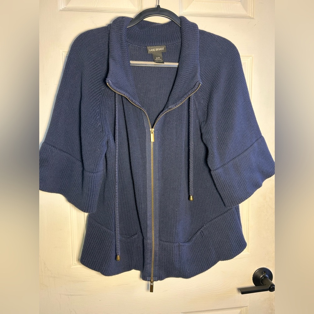 Lane Bryant 100% Cotton Zip-Up Cardigan in Blue